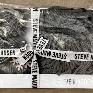 Steve Madden Grey Beanie, Scarf, Gloves Set